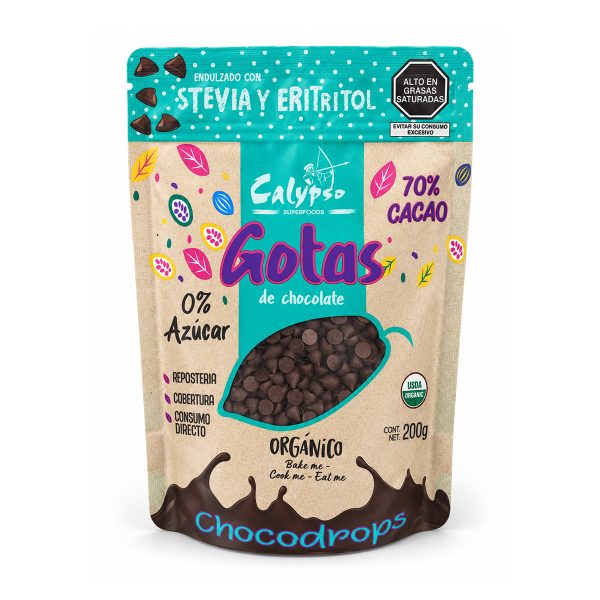Gotas de chocolate 70% cacao sin azúcar Calypso 200g